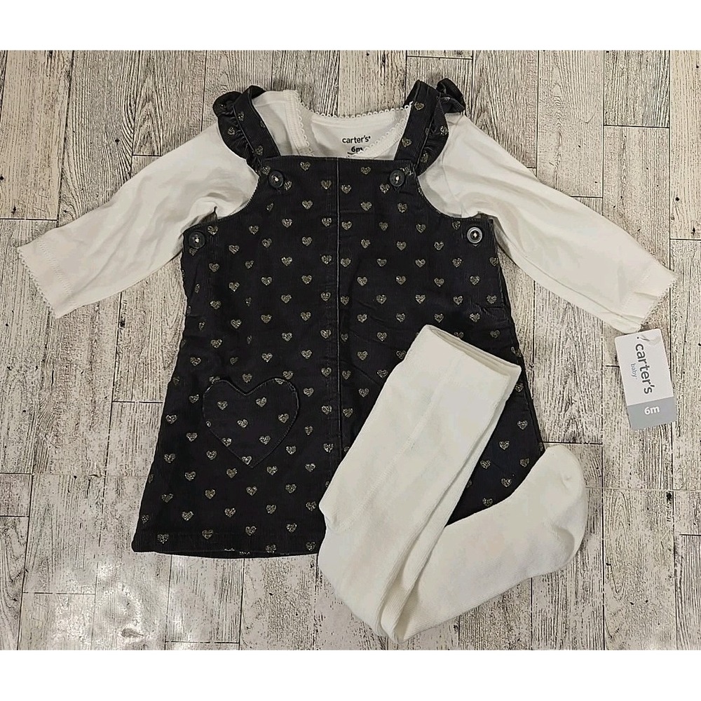 Carter's Infant Jumper Dress 6 Months Corduroy Dress Off White Shirt Tights 3pc